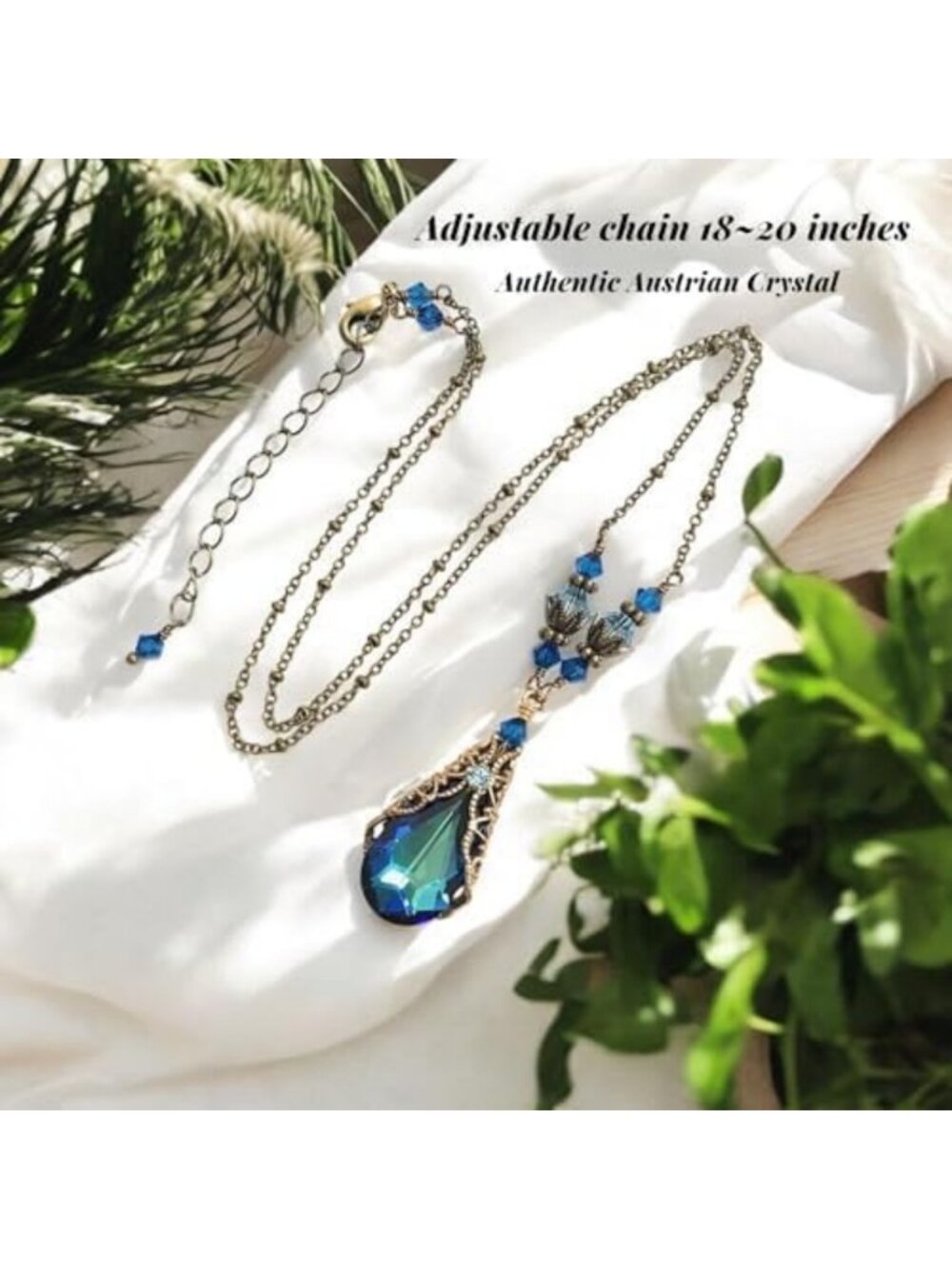 Bermuda Blue Teardrop Filigree Pendant Necklace - Elegant Jewelry Gift for Her - Picture 3 of 6